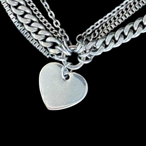Stainless Steel Necklace Multi Strand HEART CHARM VINTAGE ITAOR 18 Inches - Picture 3 of 9